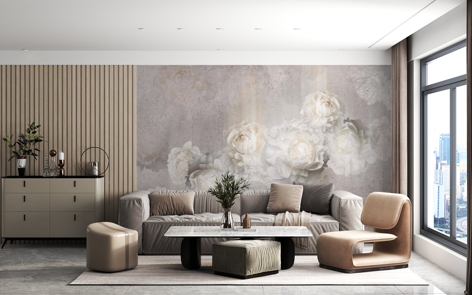 Fotobehang grote witte bloemen