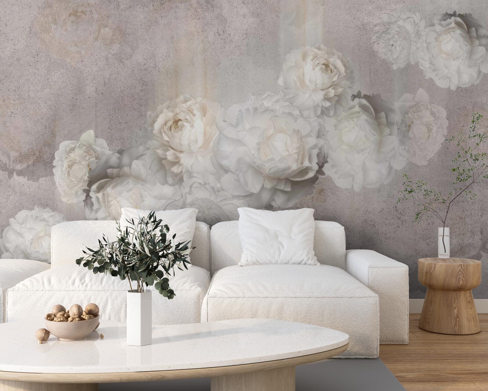 Fotobehang grote witte bloemen