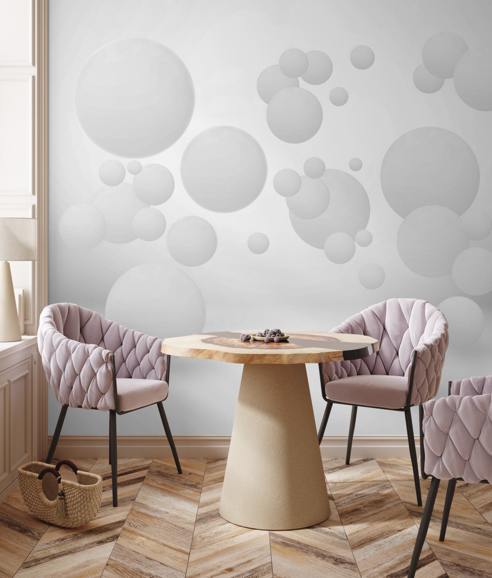 Fotobehang witte cirkels in verschillende maten