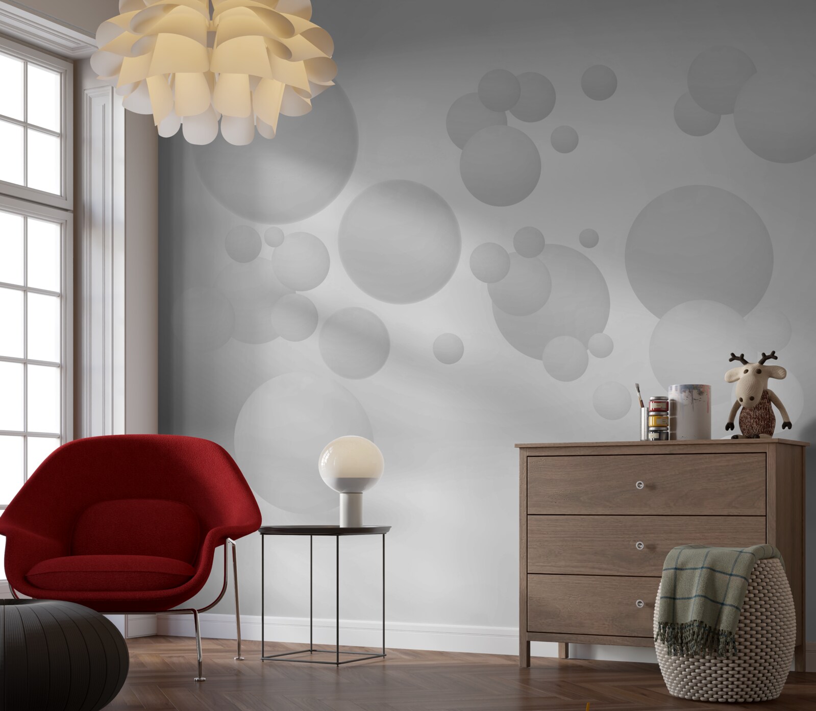 Fotobehang witte cirkels in verschillende maten