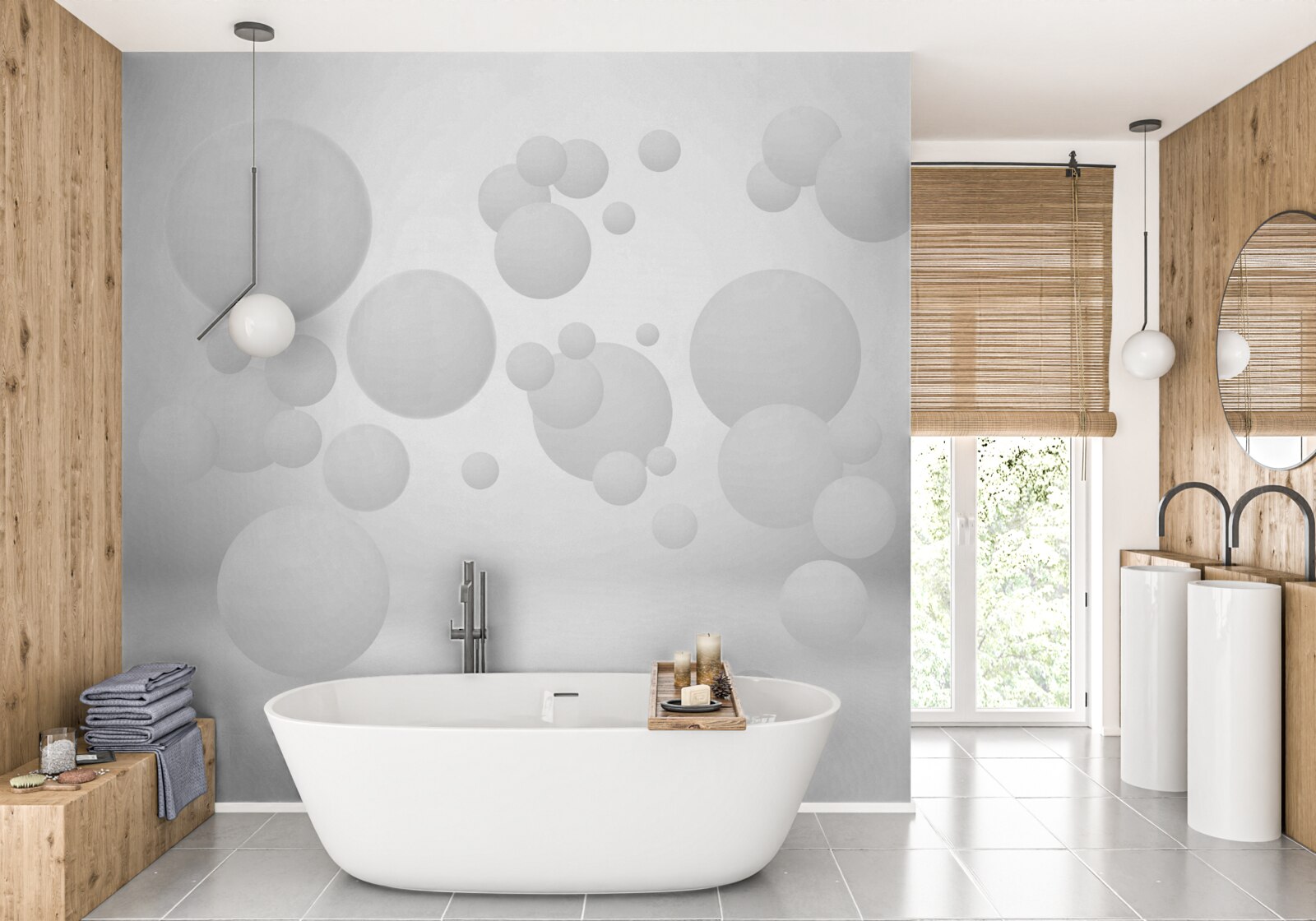 Fotobehang witte cirkels in verschillende maten