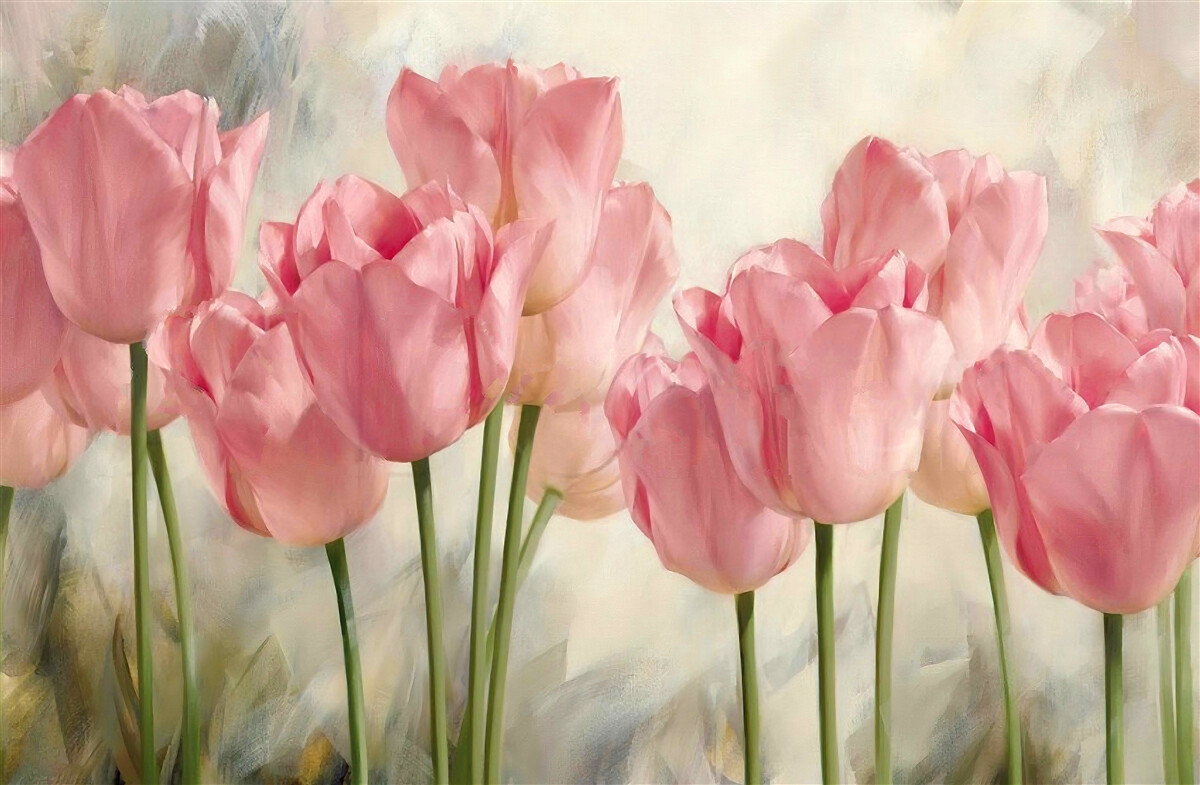 Fotobehang roze tulpen in bloei