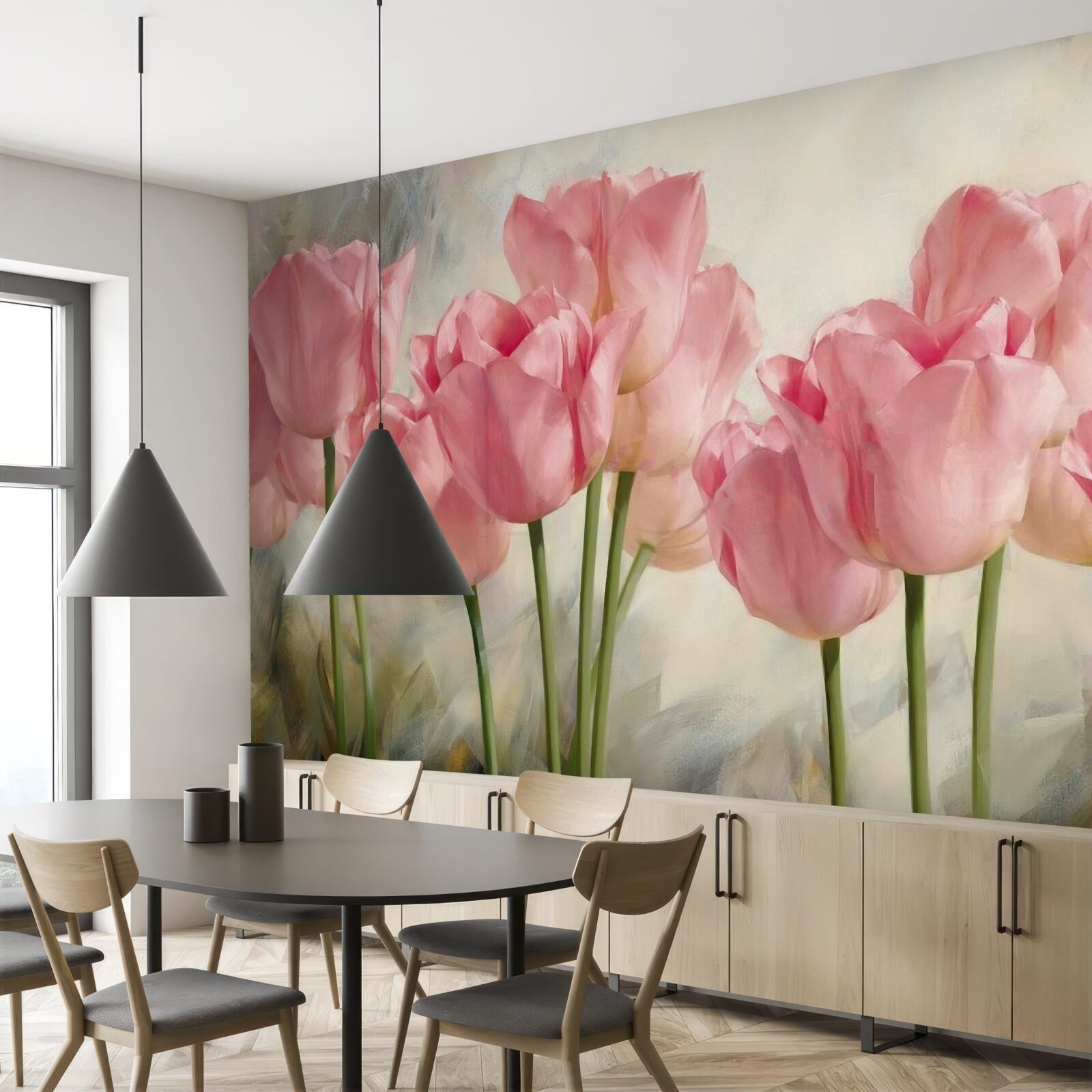 Fotobehang roze tulpen in bloei