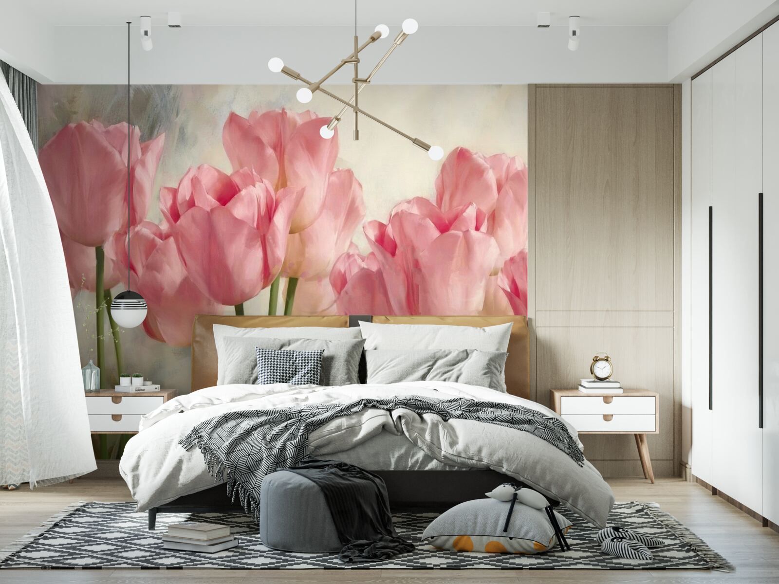 Fotobehang roze tulpen in bloei