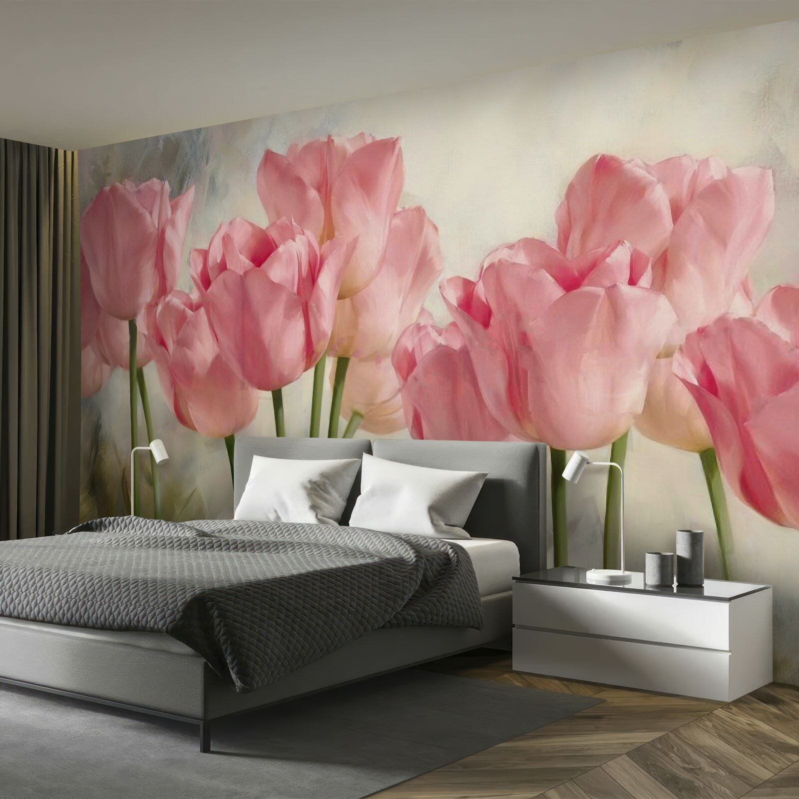 Fotobehang roze tulpen in bloei
