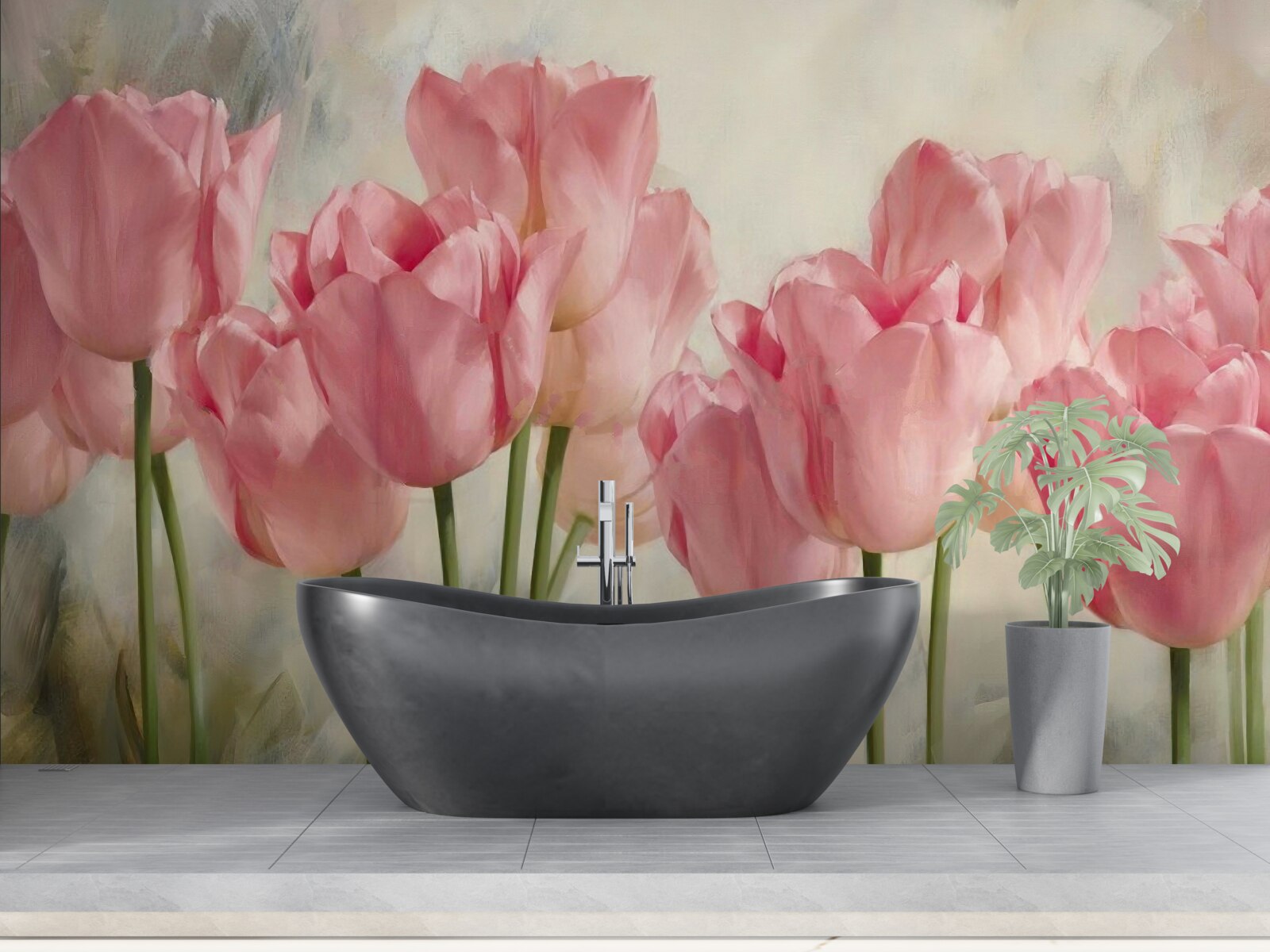 Fotobehang roze tulpen in bloei