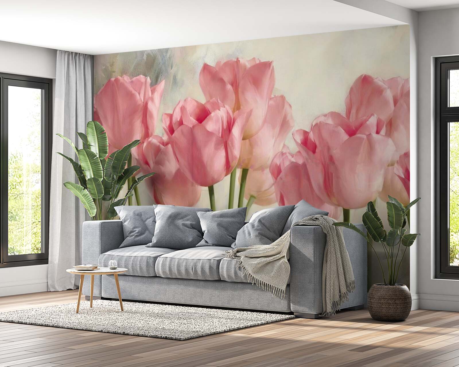 Fotobehang roze tulpen in bloei