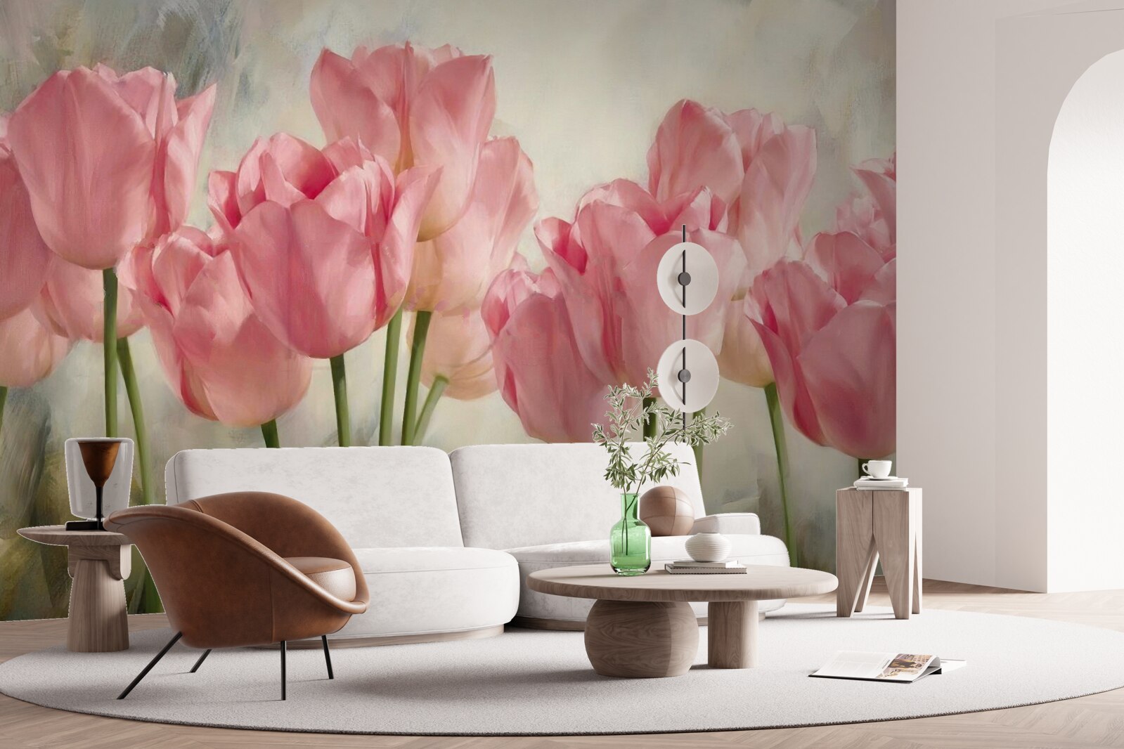Fotobehang roze tulpen in bloei