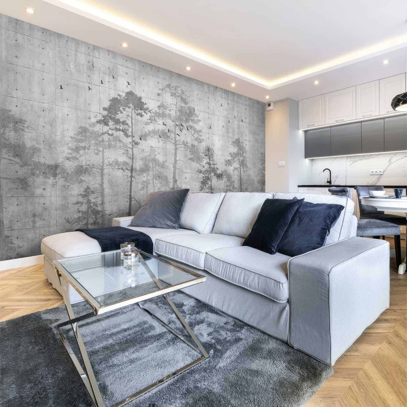 Fotobehang bos in zwart-wit