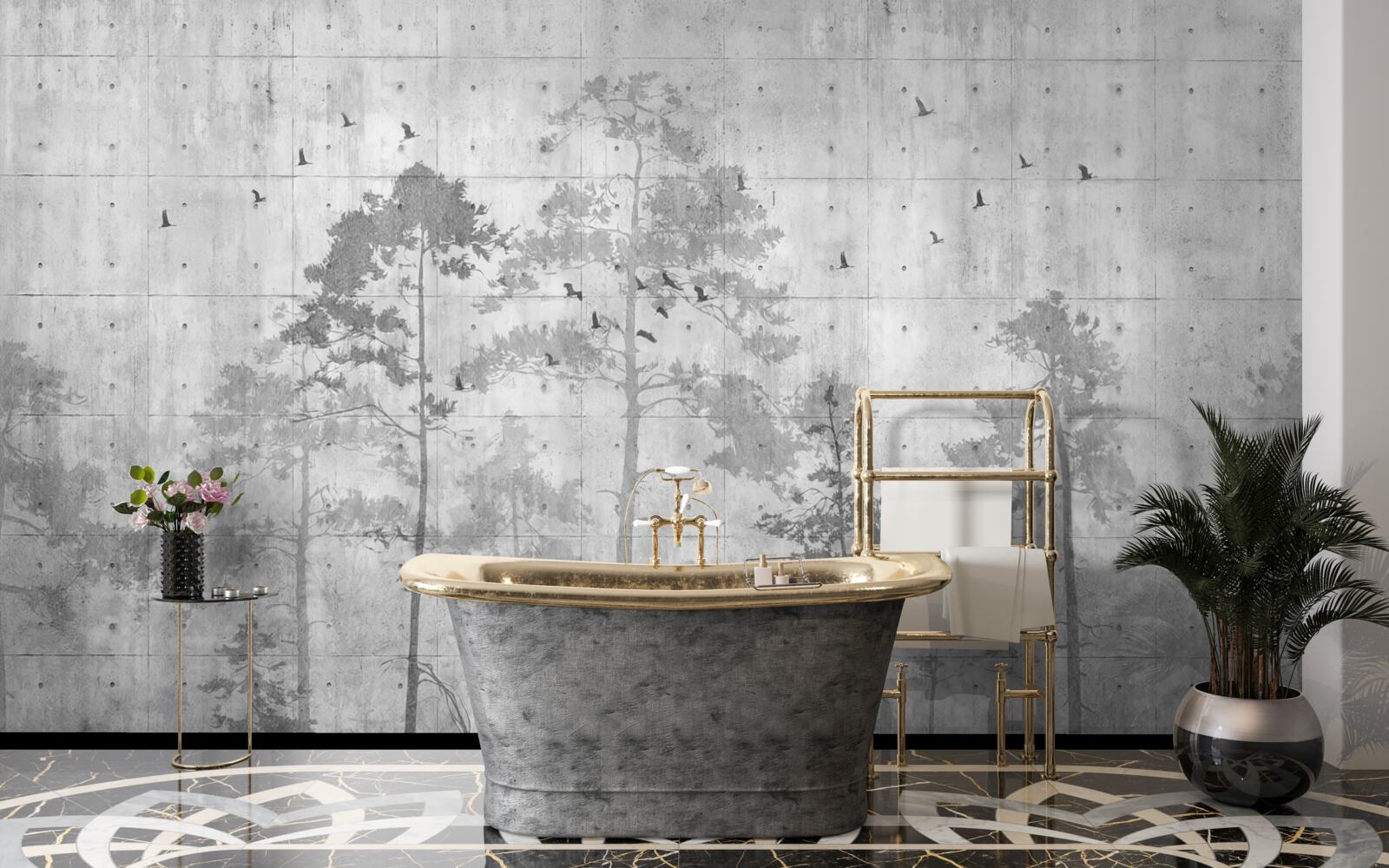 Fotobehang bos in zwart-wit