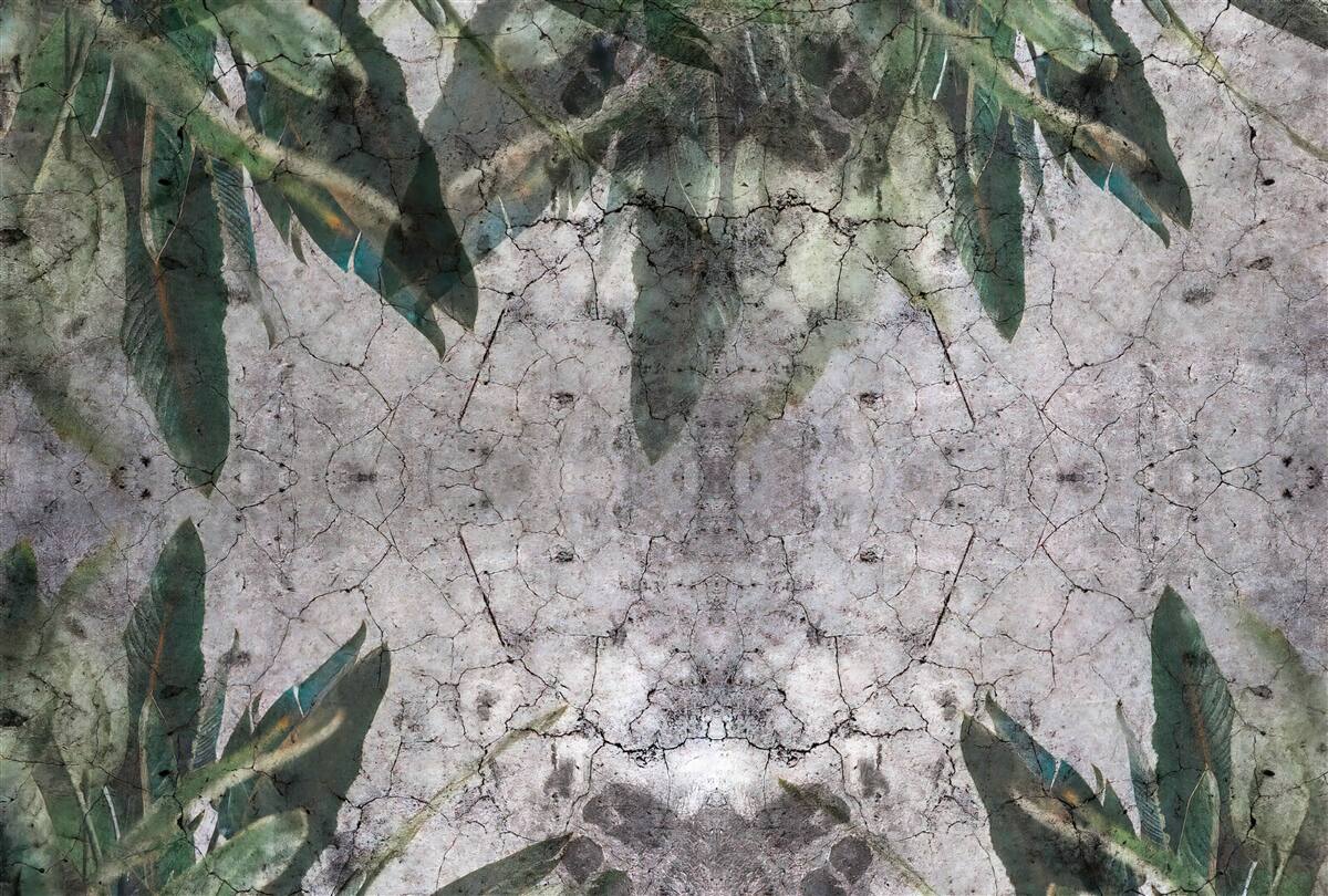 Fotobehang Muur met bladeren maken van beton