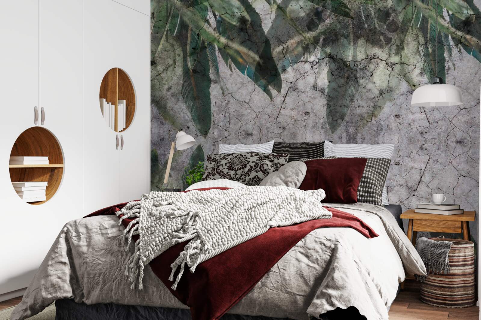 Fotobehang Muur met bladeren maken van beton