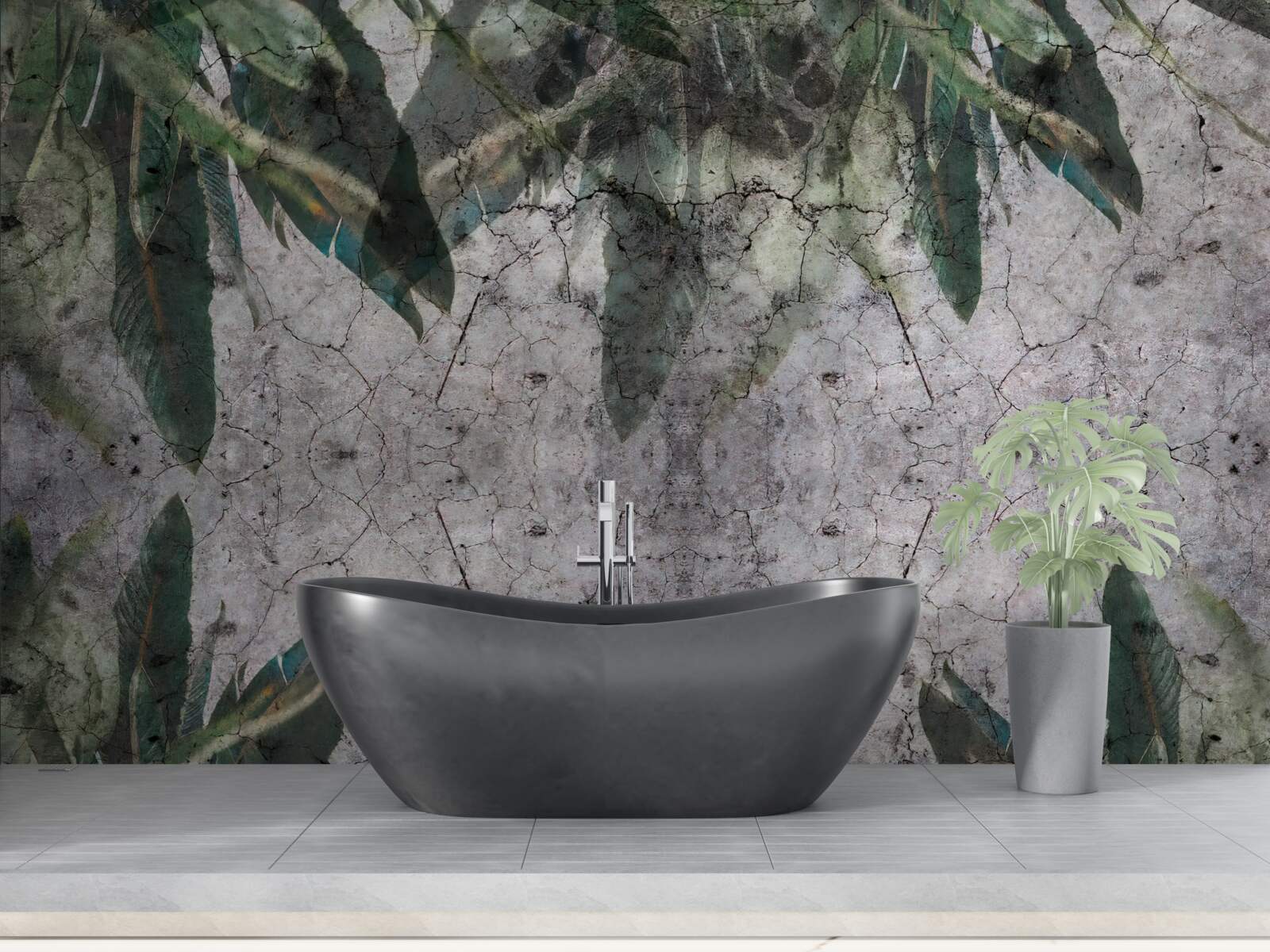 Fotobehang Muur met bladeren maken van beton