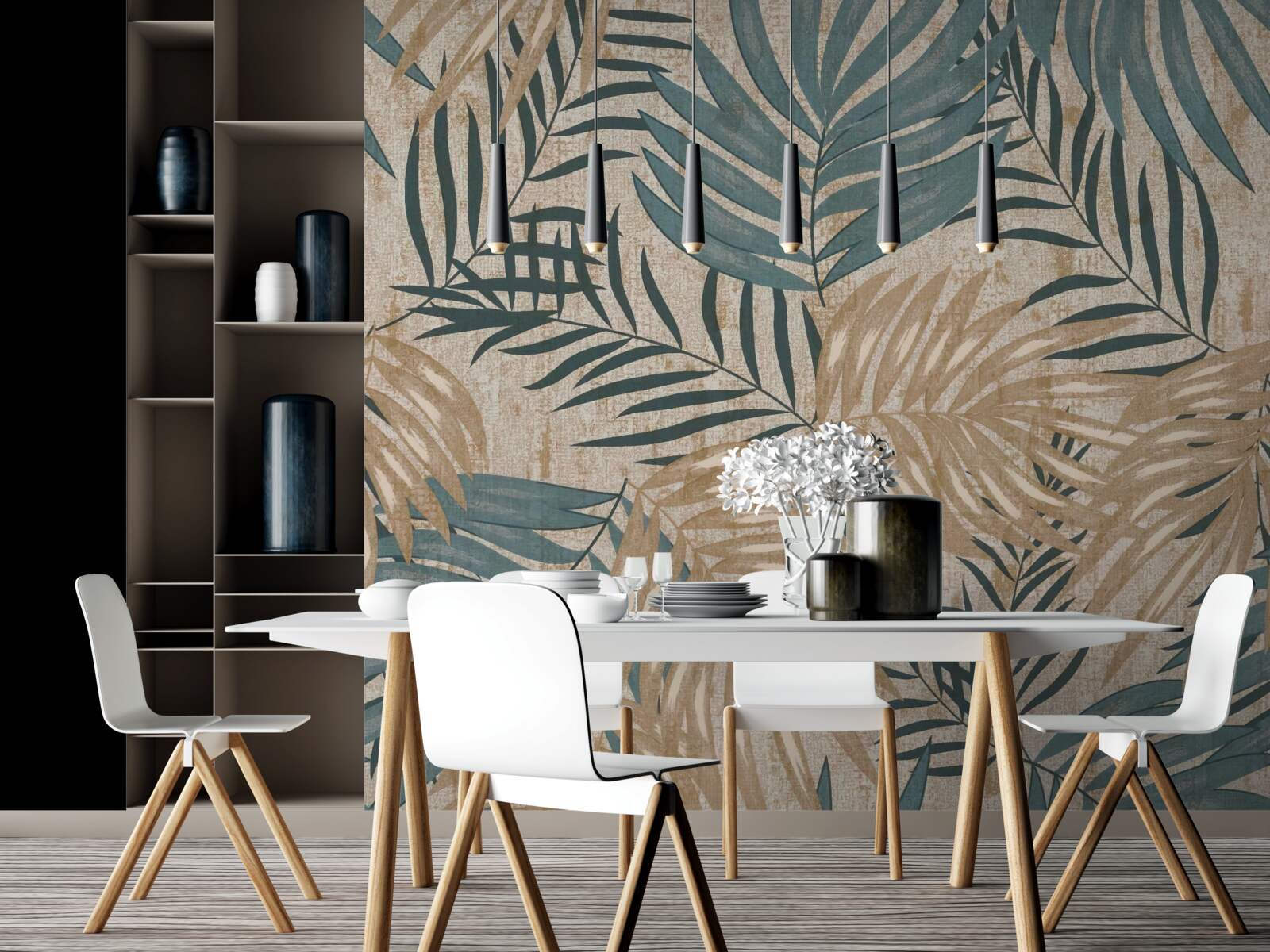 Fotobehang bruine en groene bladeren