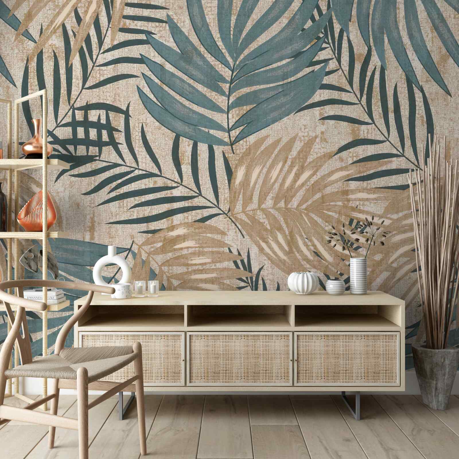 Fotobehang bruine en groene bladeren