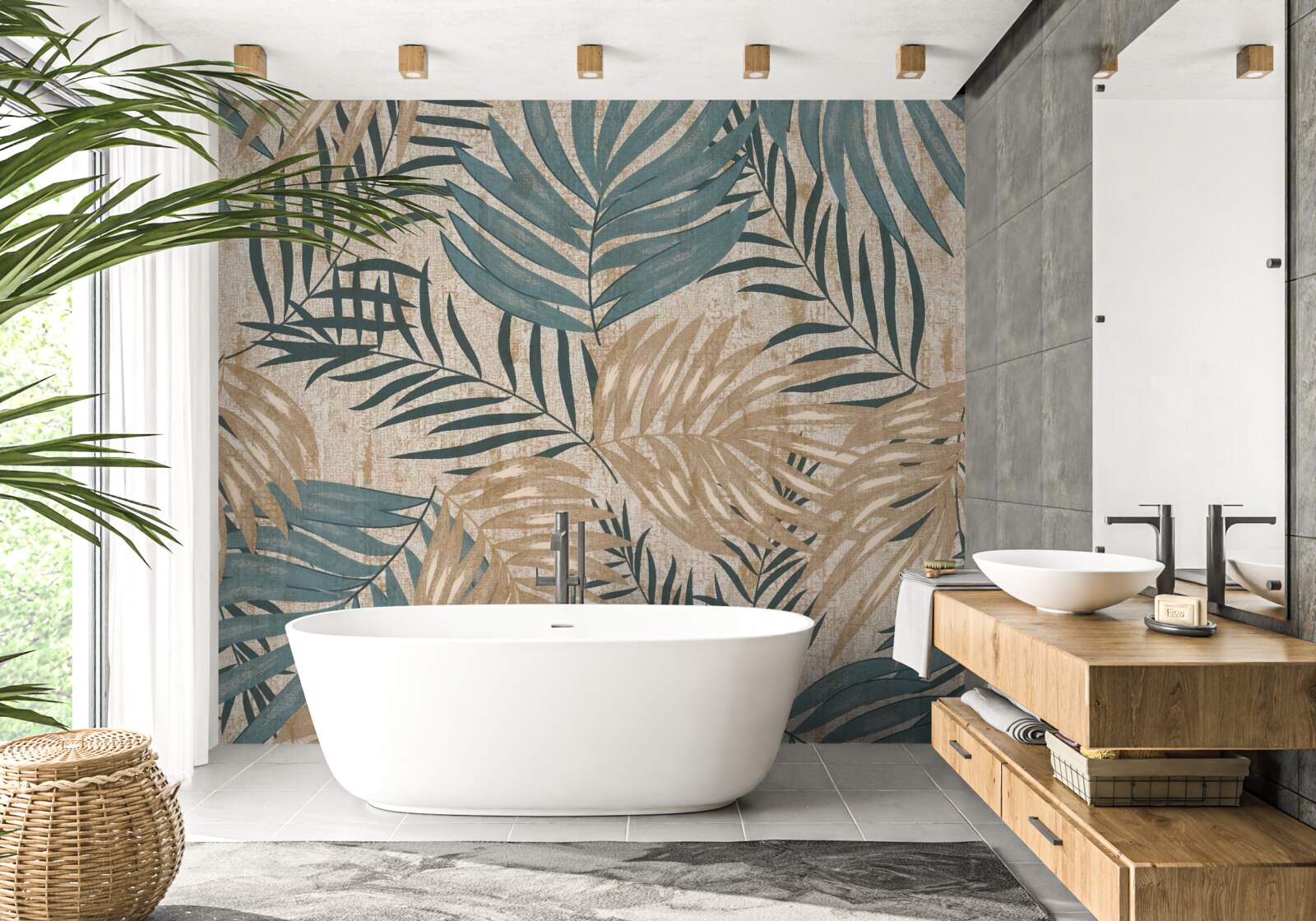 Fotobehang bruine en groene bladeren