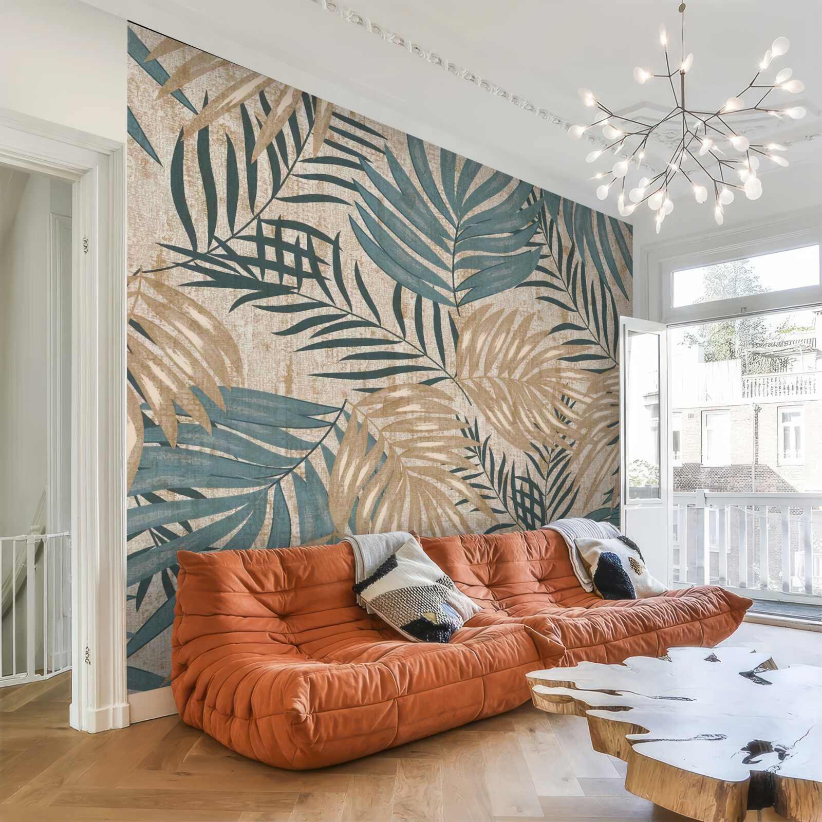 Fotobehang bruine en groene bladeren