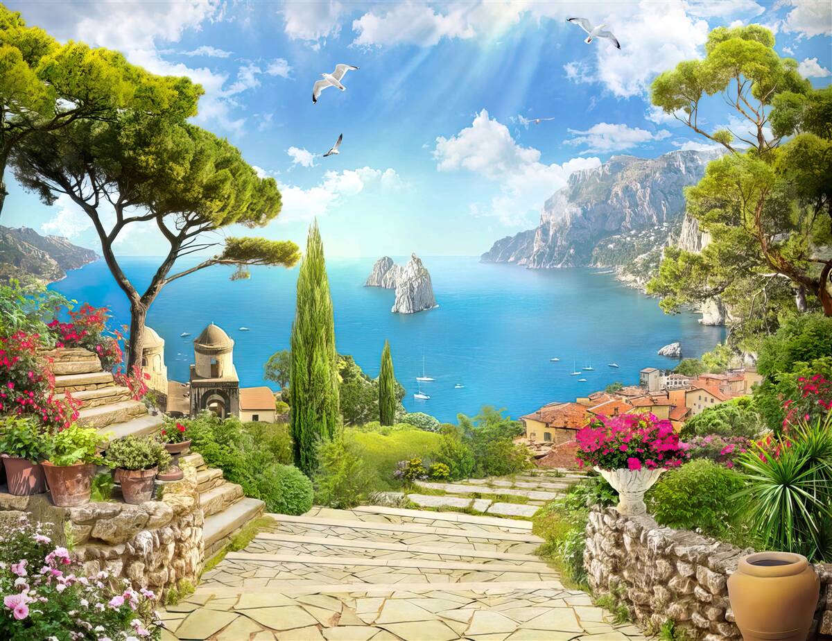 Fotobehang pad door groen struikgewas