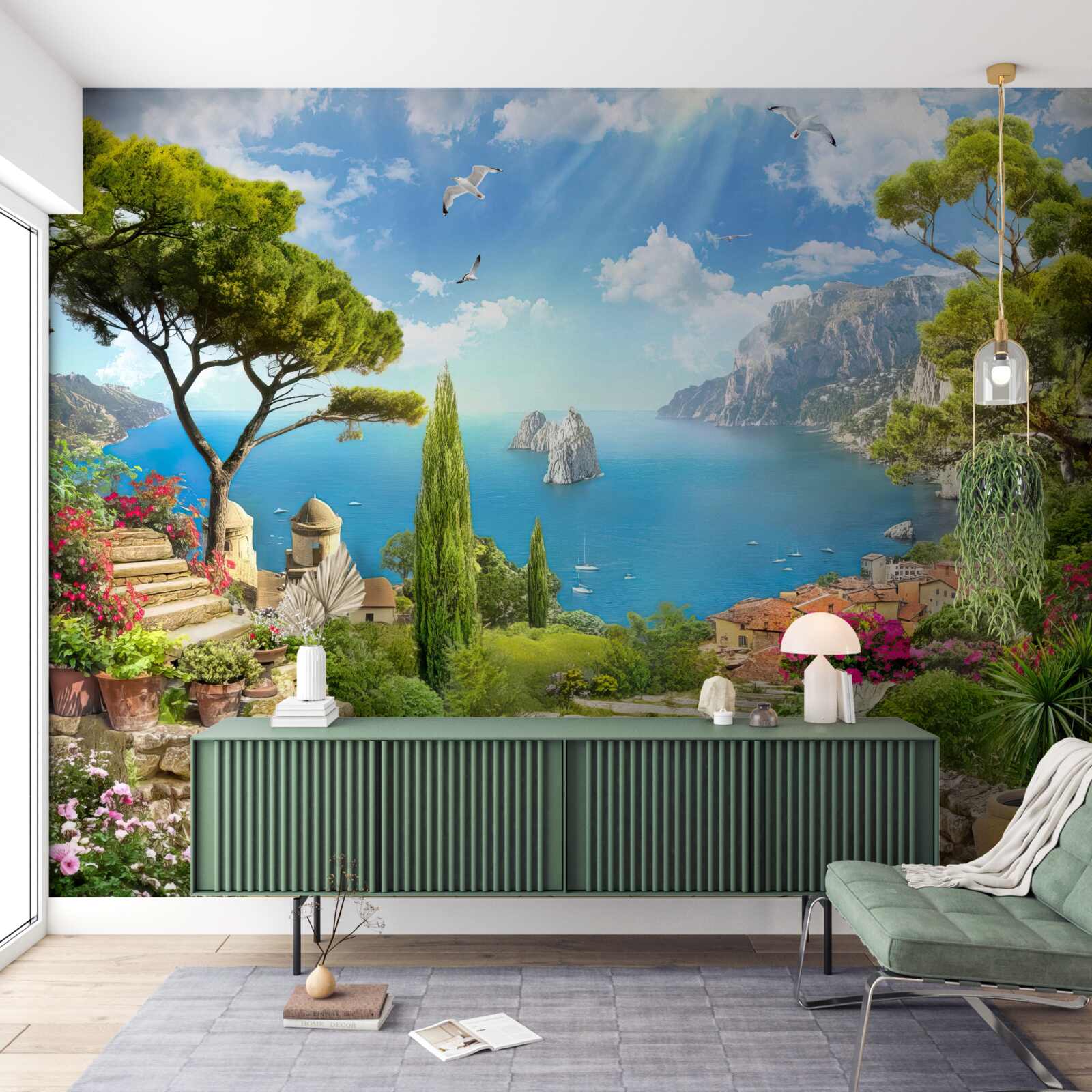 Fotobehang pad door groen struikgewas