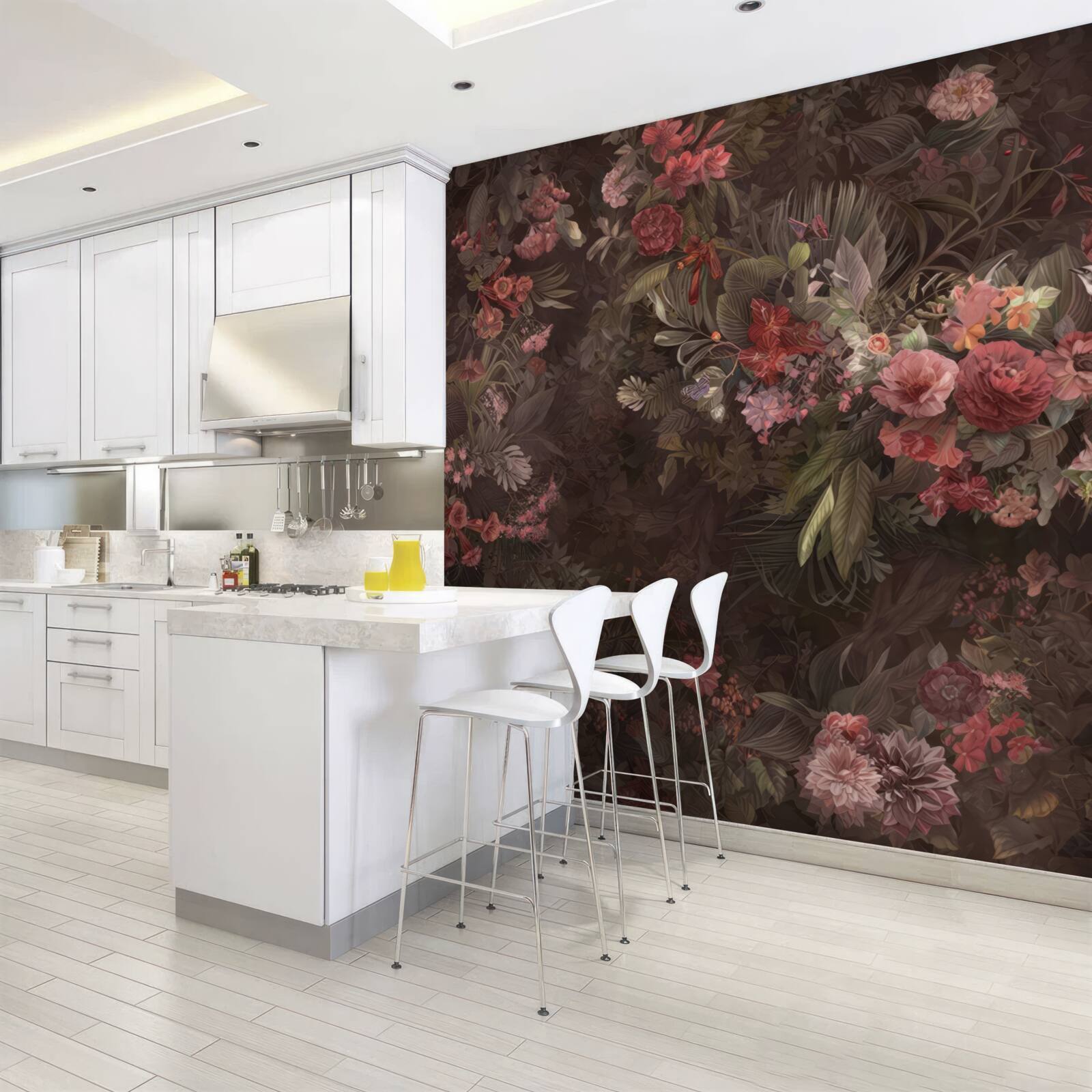 Fotobehang donkere tuin met bloemen