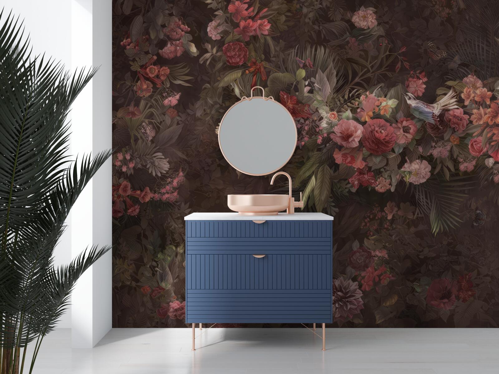 Fotobehang donkere tuin met bloemen