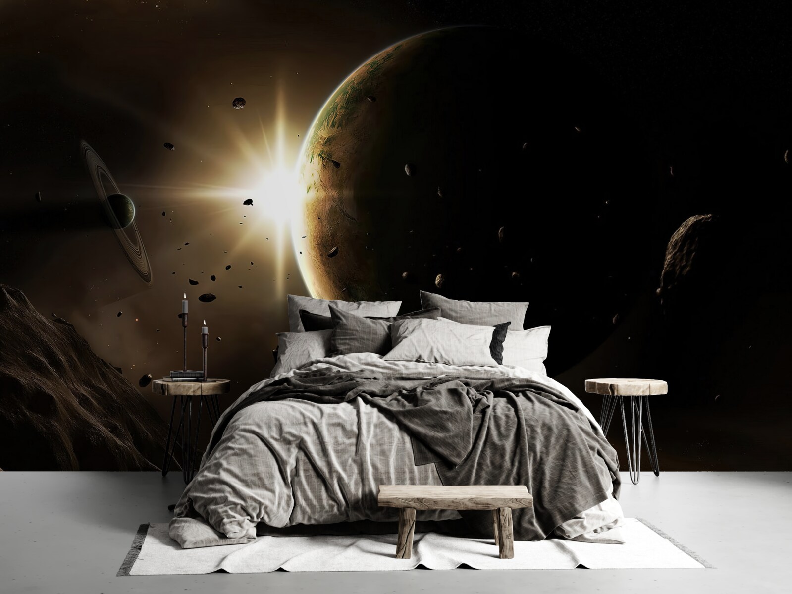 Fotobehang planeten en kometen die voorbij razen