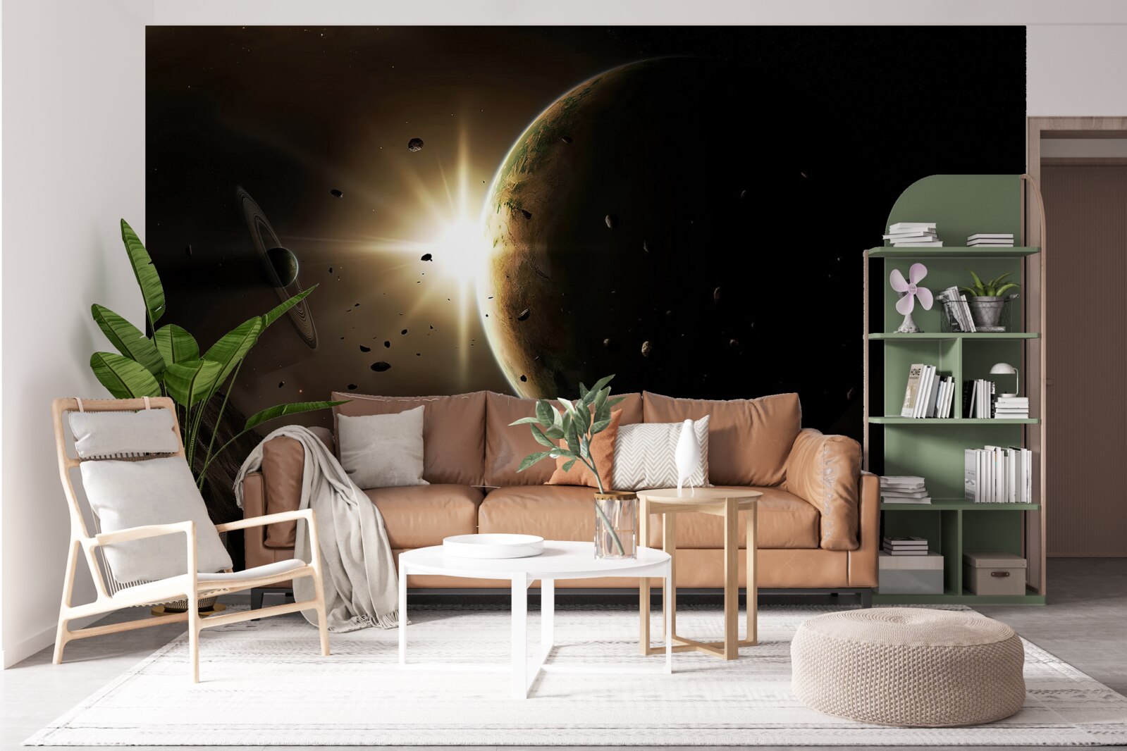 Fotobehang planeten en kometen die voorbij razen