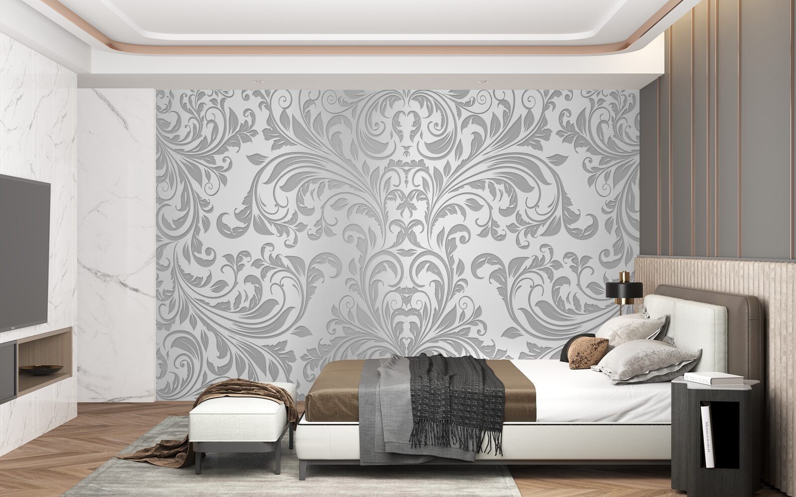 Fotobehang behang met grijze wervelpatronen