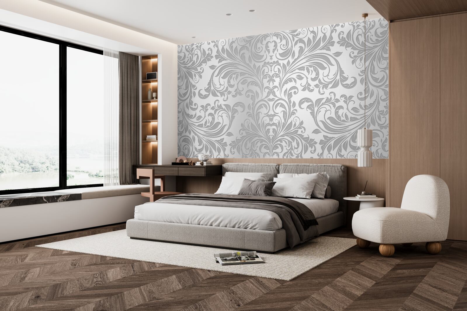 Fotobehang behang met grijze wervelpatronen