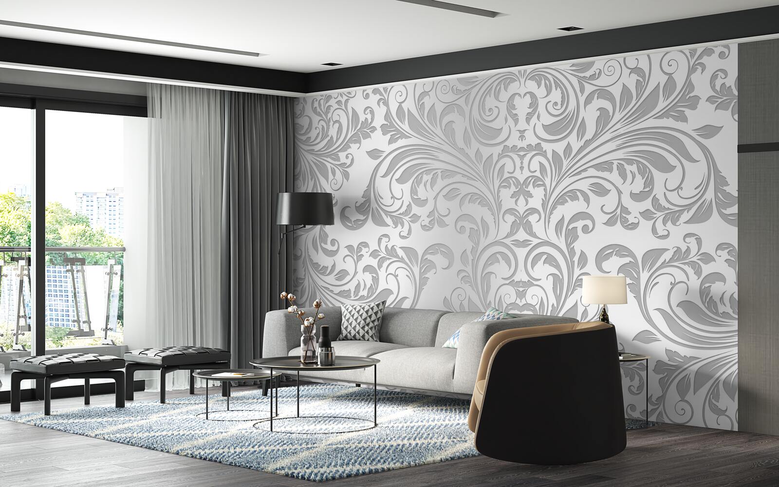 Fotobehang behang met grijze wervelpatronen
