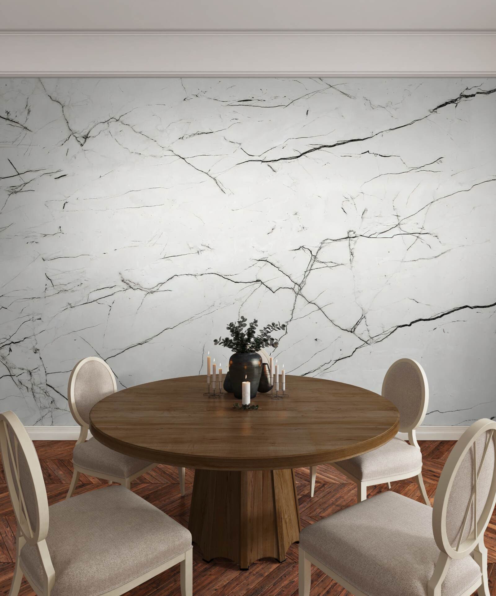 Fotobehang wit marmer met dunne donkere aderen