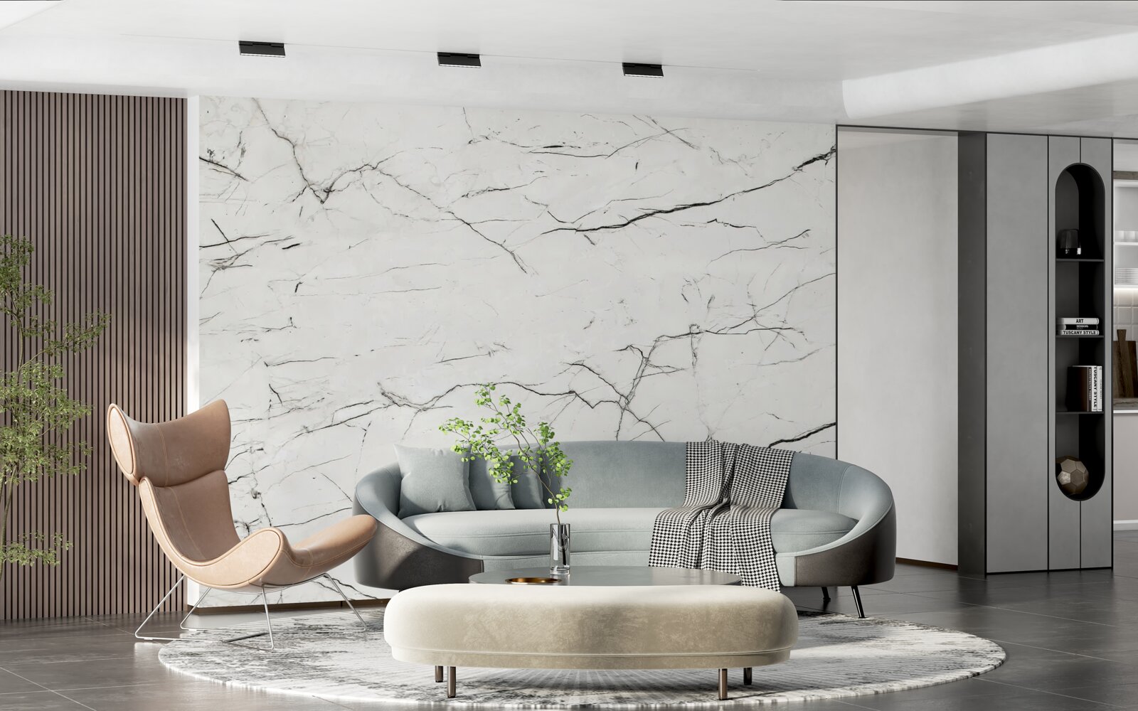 Fotobehang wit marmer met dunne donkere aderen