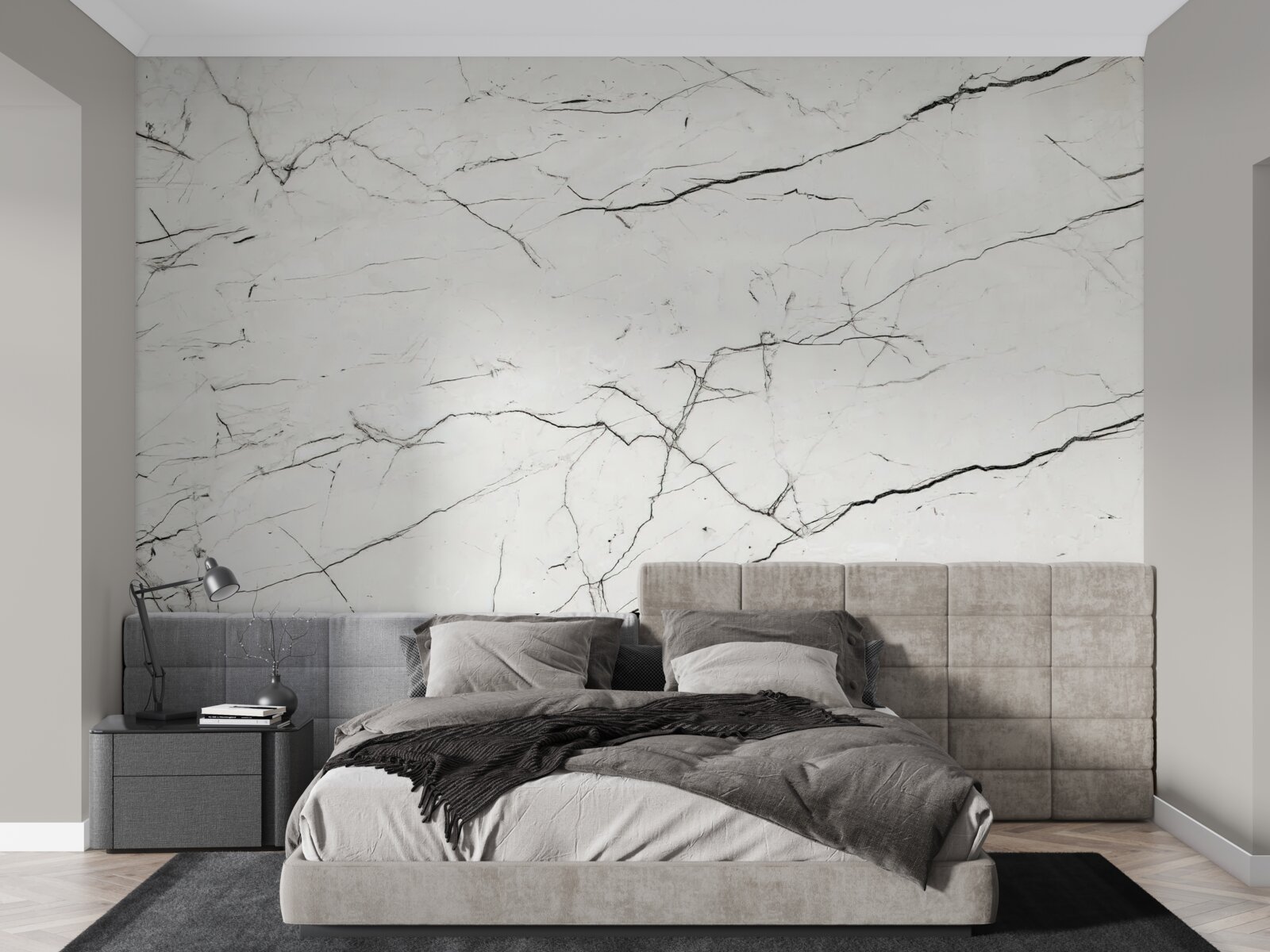 Fotobehang wit marmer met dunne donkere aderen
