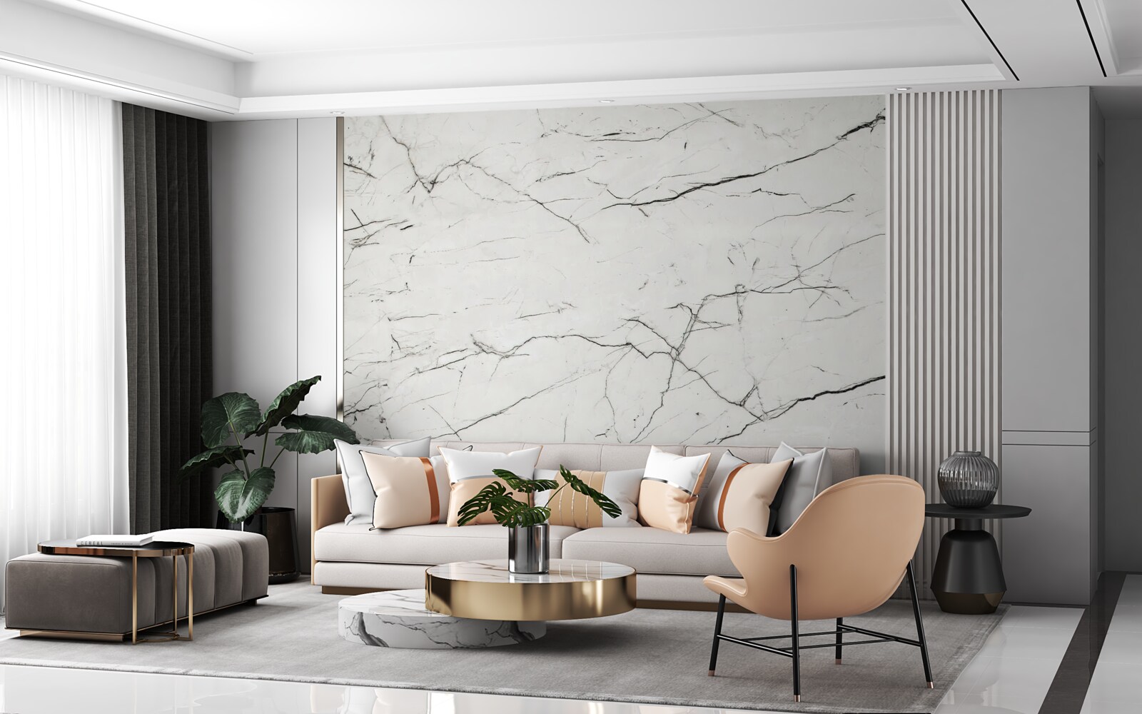 Fotobehang wit marmer met dunne donkere aderen