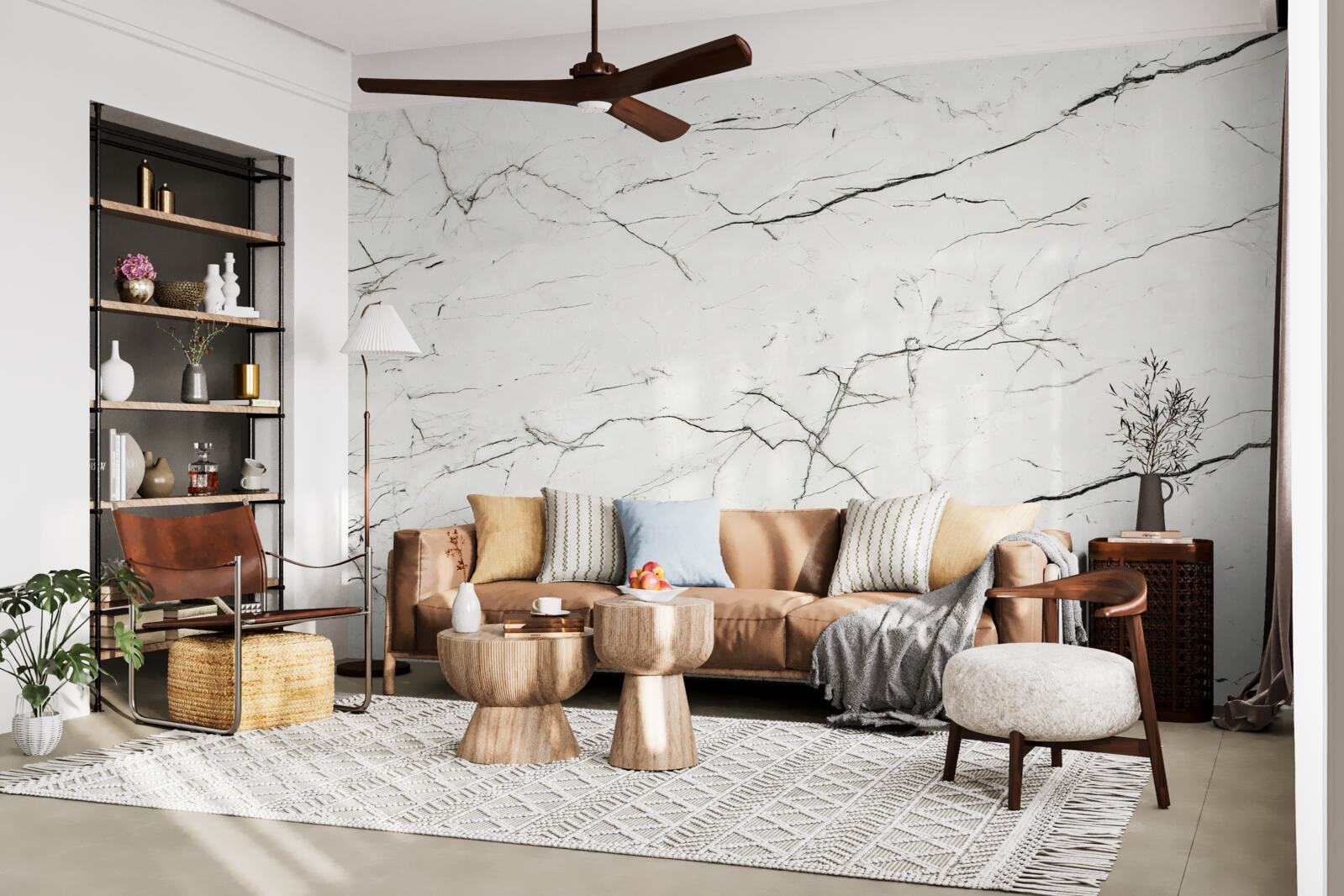 Fotobehang wit marmer met dunne donkere aderen