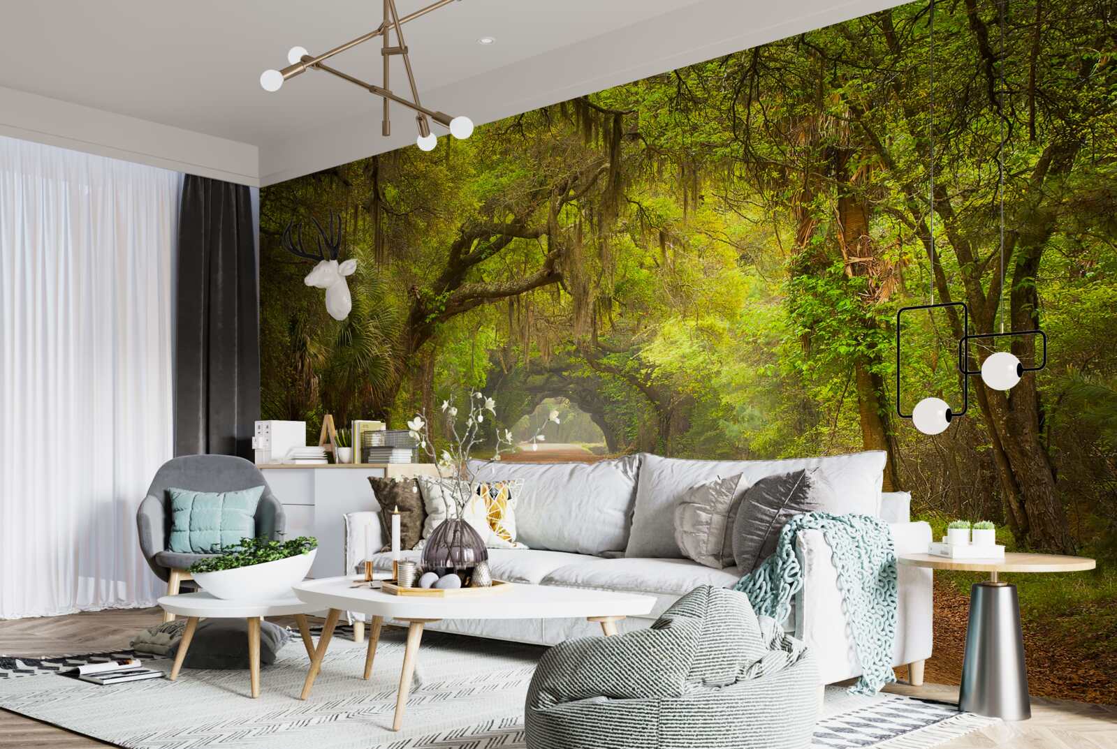 Fotobehang ruime baan omgeven door groen gebladerte