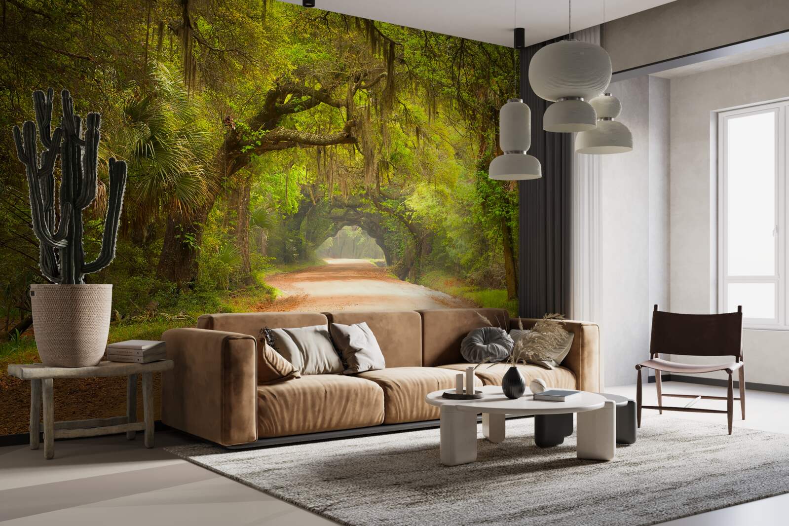 Fotobehang ruime baan omgeven door groen gebladerte