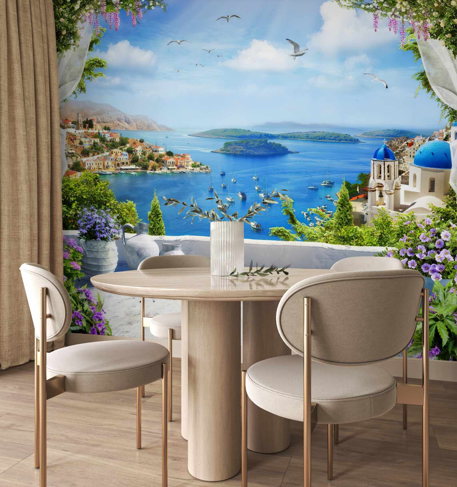 Fotobehang panorama van de stad en de rivier