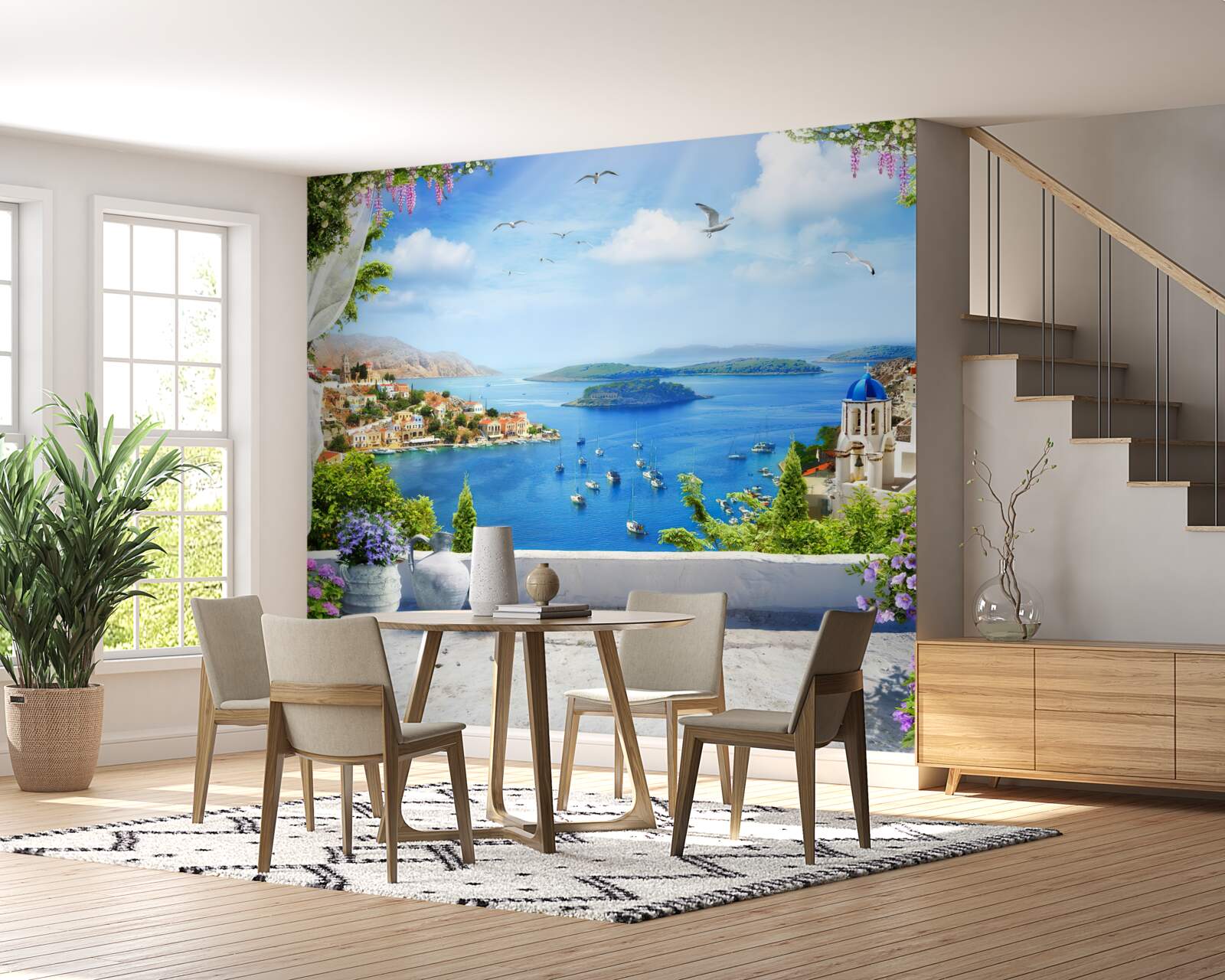 Fotobehang panorama van de stad en de rivier