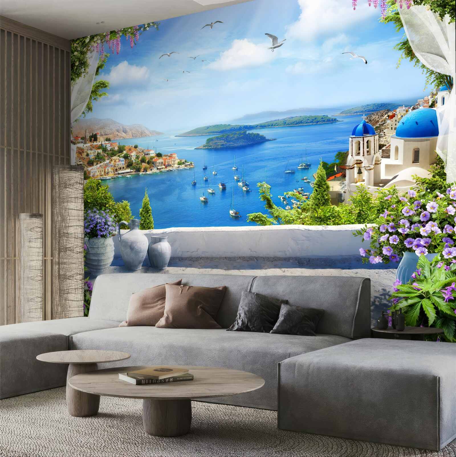 Fotobehang panorama van de stad en de rivier