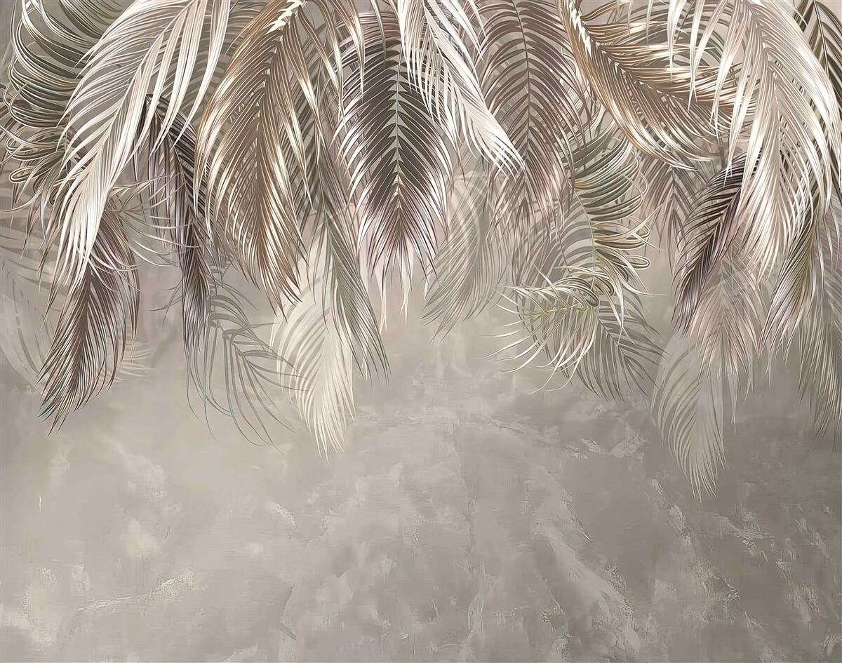 Fotobehang smalle, grote bladeren, trapsgewijs