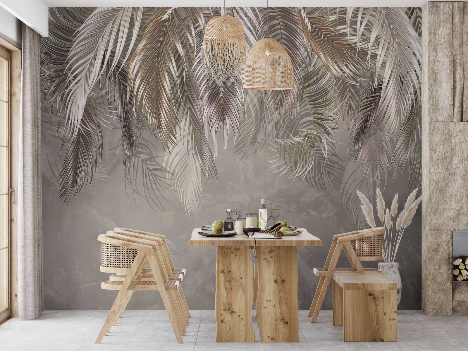 Fotobehang smalle, grote bladeren, trapsgewijs