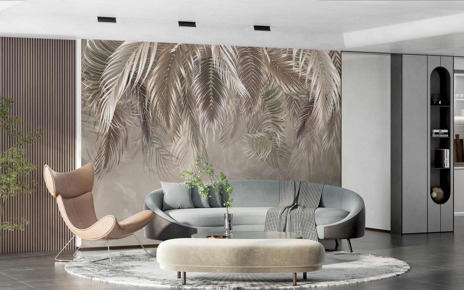 Fotobehang smalle, grote bladeren, trapsgewijs