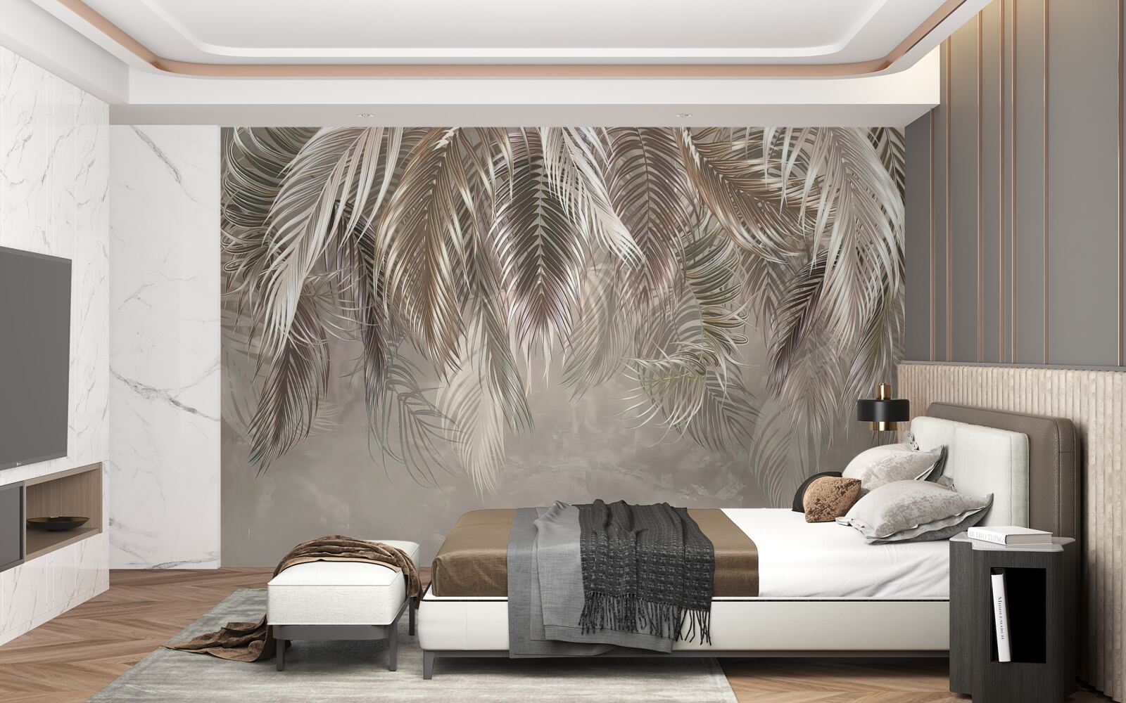 Fotobehang smalle, grote bladeren, trapsgewijs