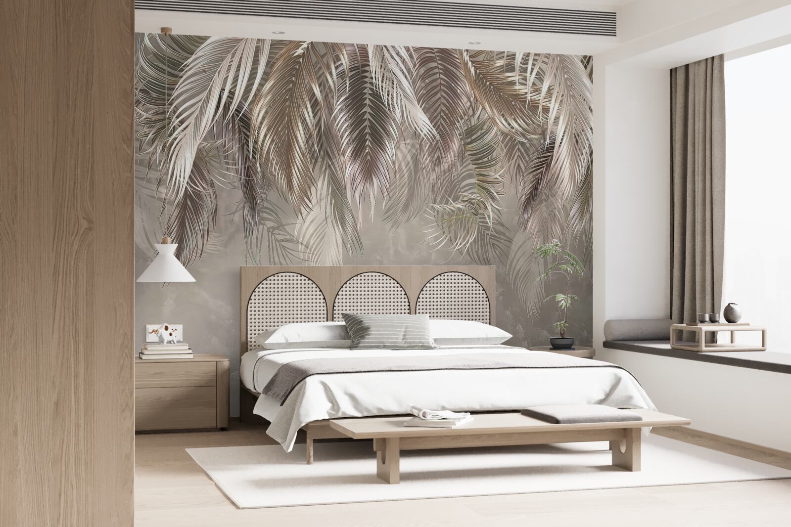 Fotobehang smalle, grote bladeren, trapsgewijs