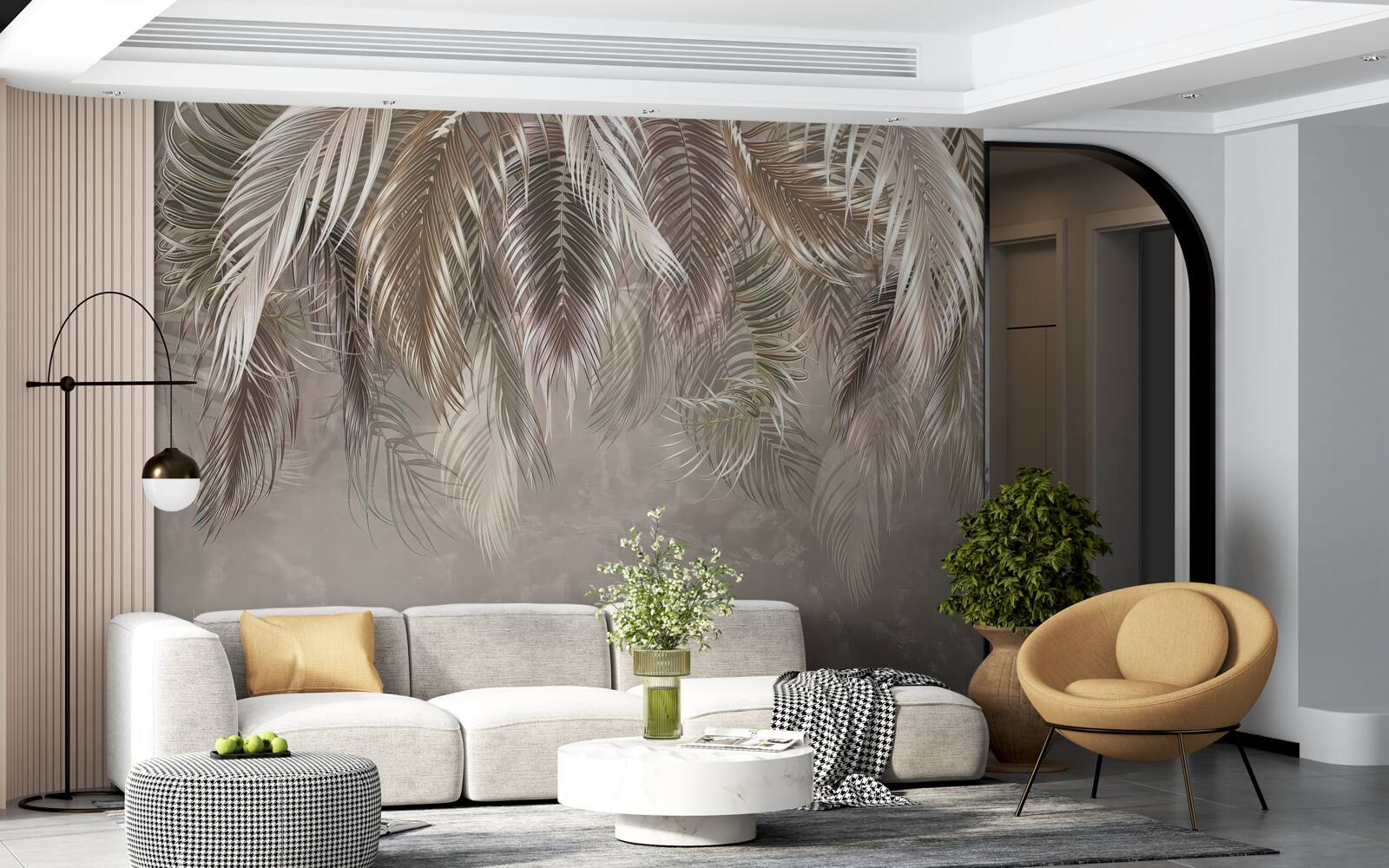 Fotobehang smalle, grote bladeren, trapsgewijs