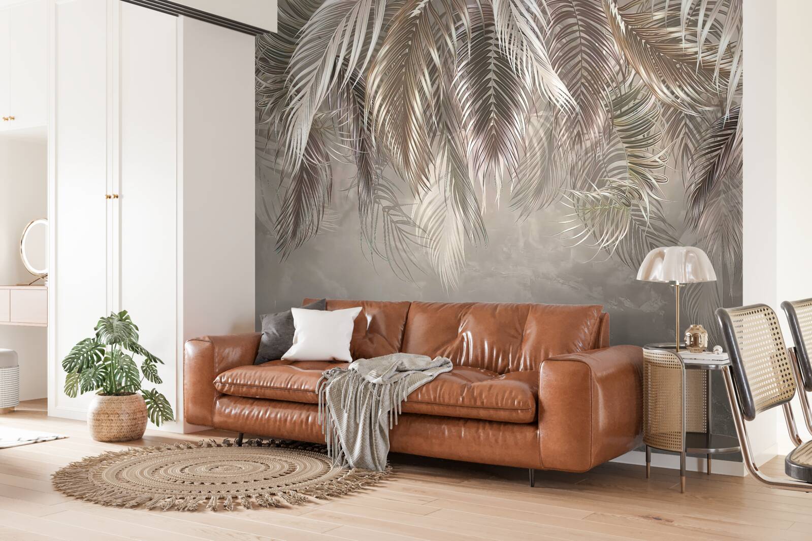 Fotobehang smalle, grote bladeren, trapsgewijs