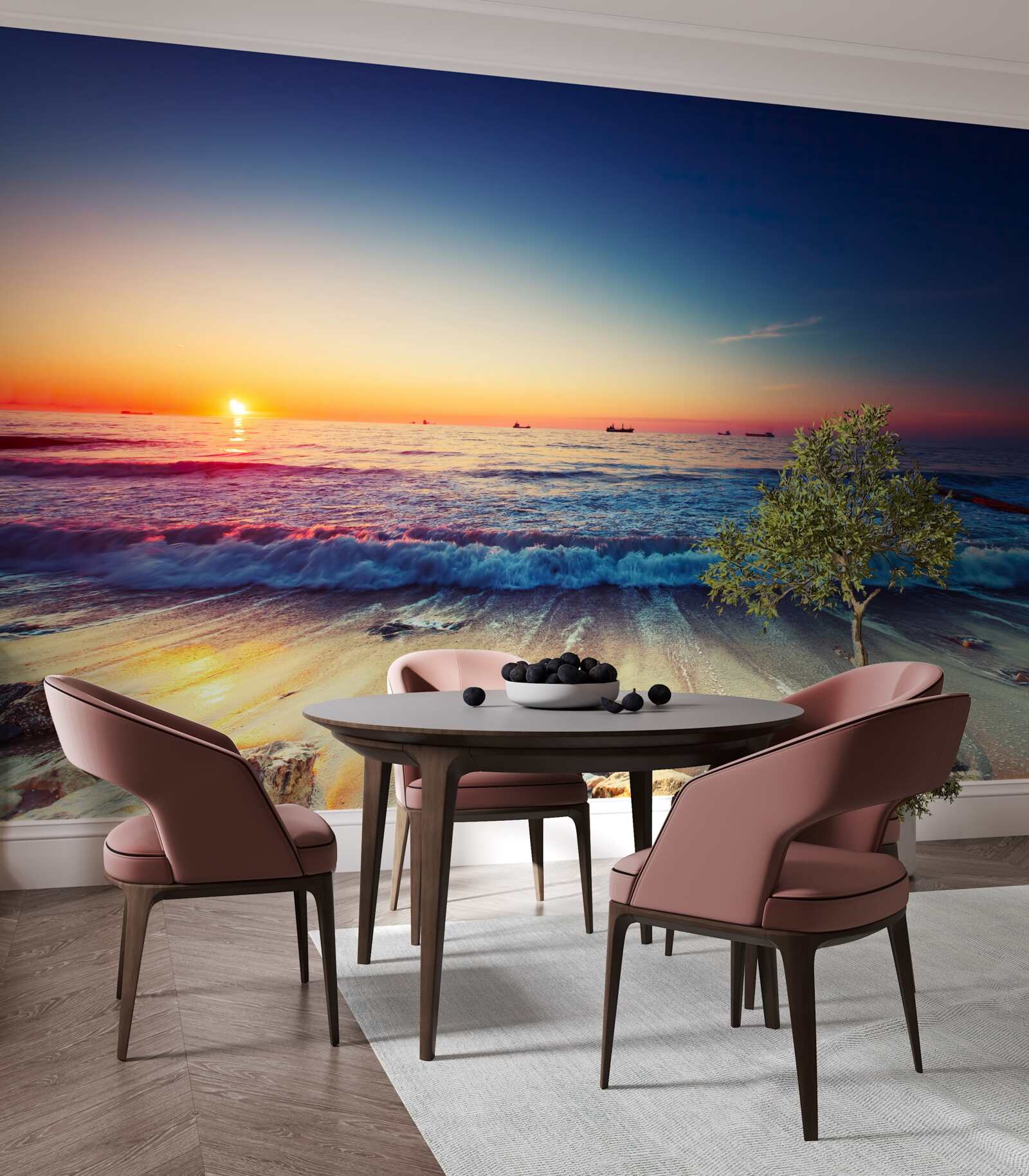 Fotobehang zeestorm tegen een achtergrond van zonsondergang