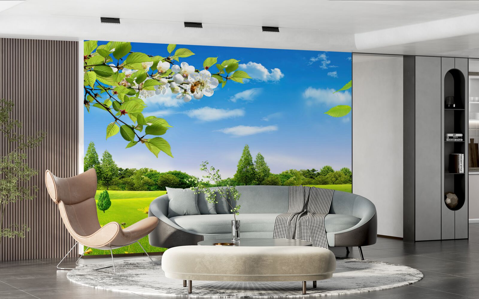 Fotobehang groen gazon en vlinder