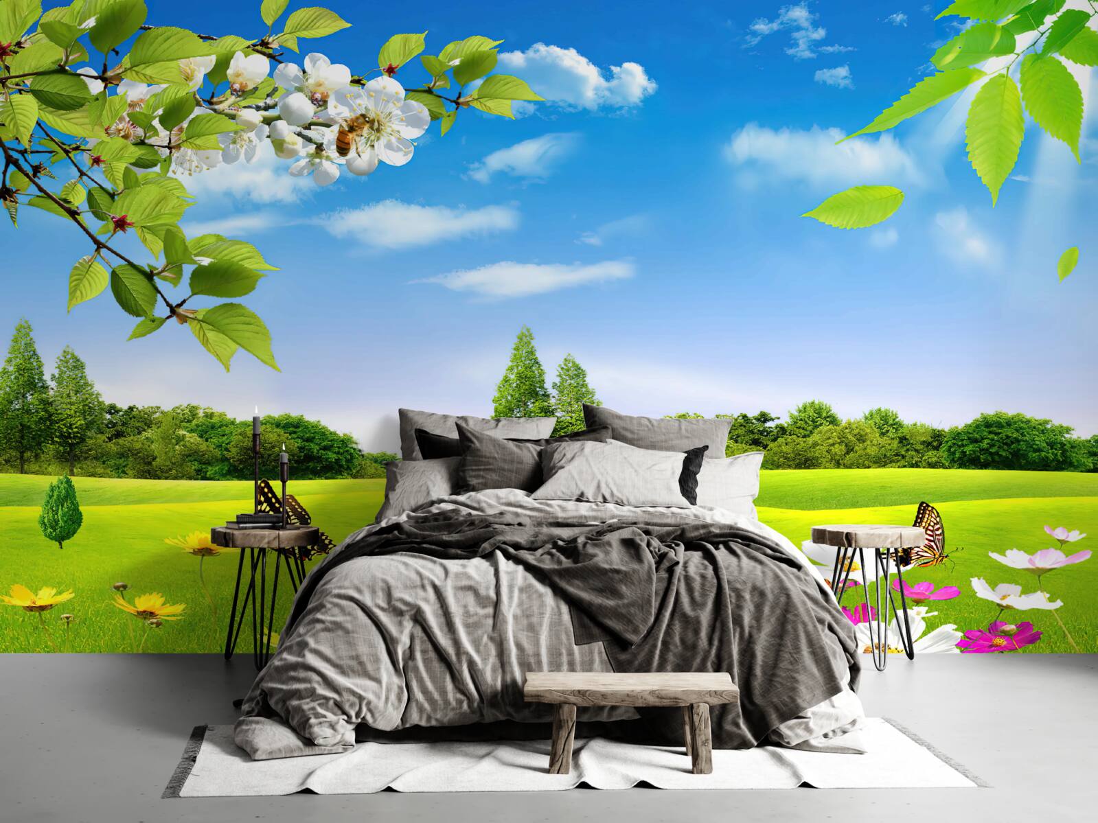 Fotobehang groen gazon en vlinder